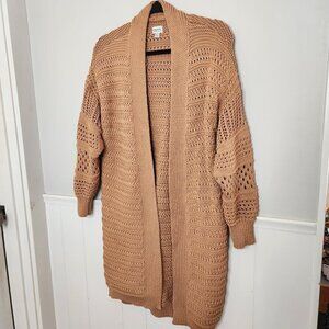 RHYTHM Brown Chunky Knit Woven Long Cardigan Sweater